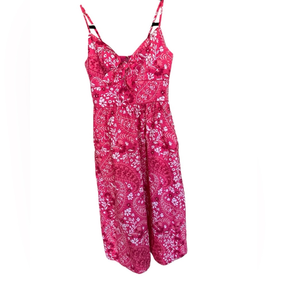 Loft Fuchsia Paisley Tie-Front Midi Dress